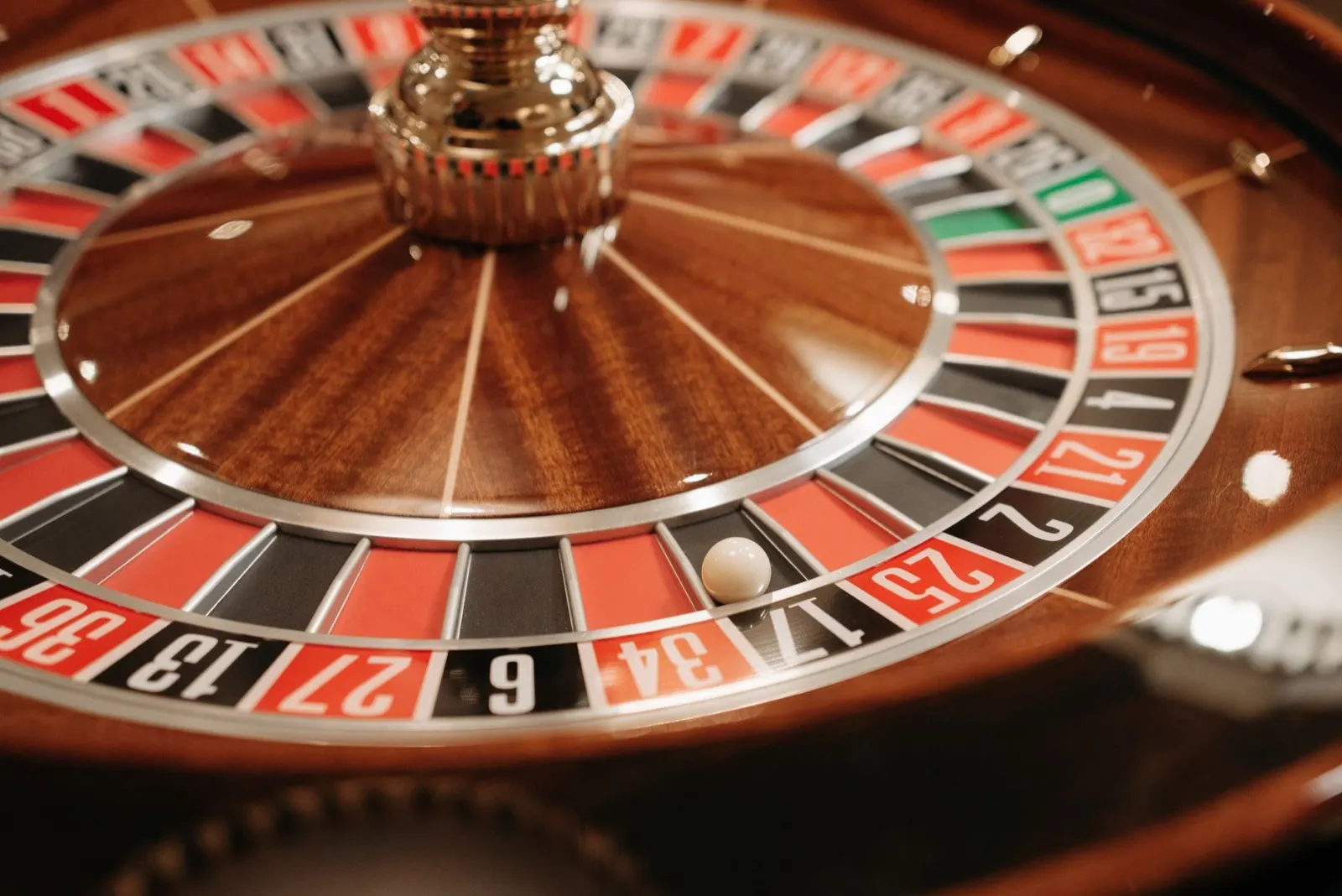 Close-up of a roulette wheel in motion